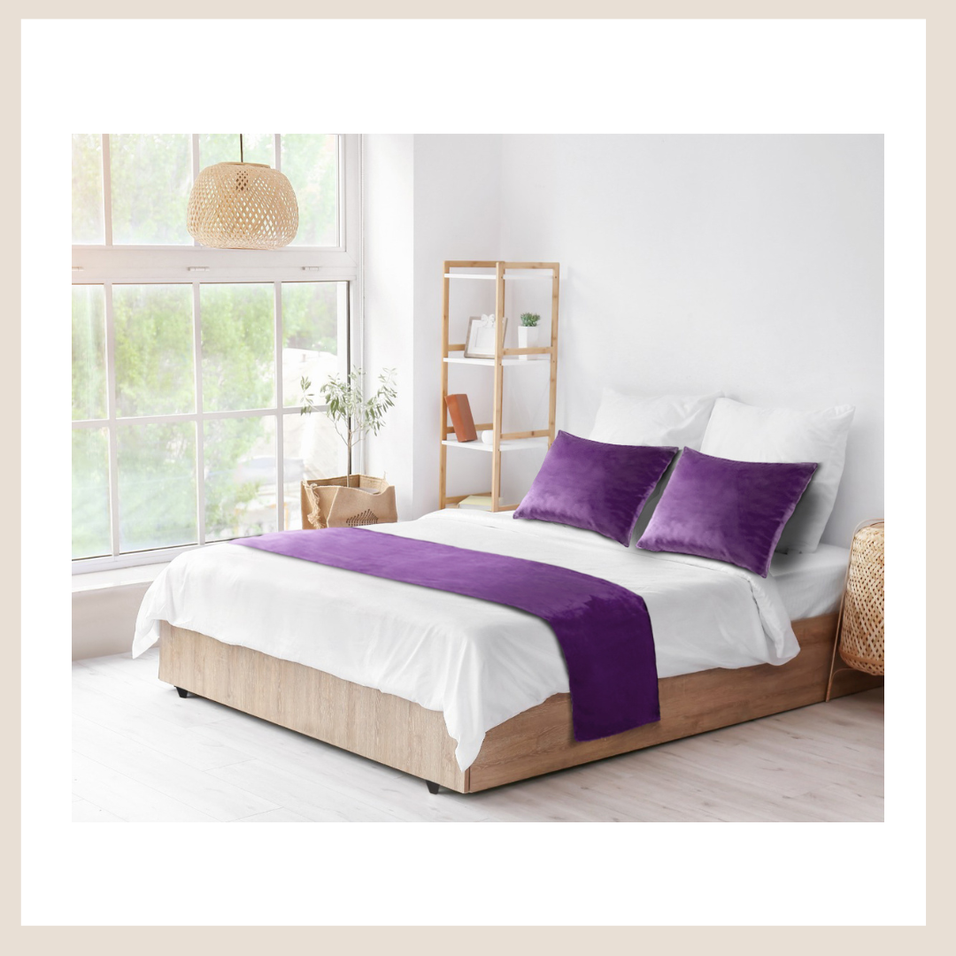 Plum Double-Sided Plush Velvet Bed Runner / Bed Throw / Bed Scarf Luxury Fabric for Home or Hotel Use.