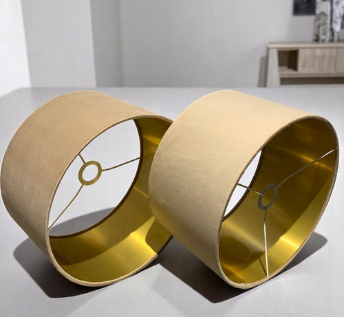 Beige Velvet Lamp Shade High Quilty Shade Ceiling,Table, Floor lampshade Gold Lining (Copy)