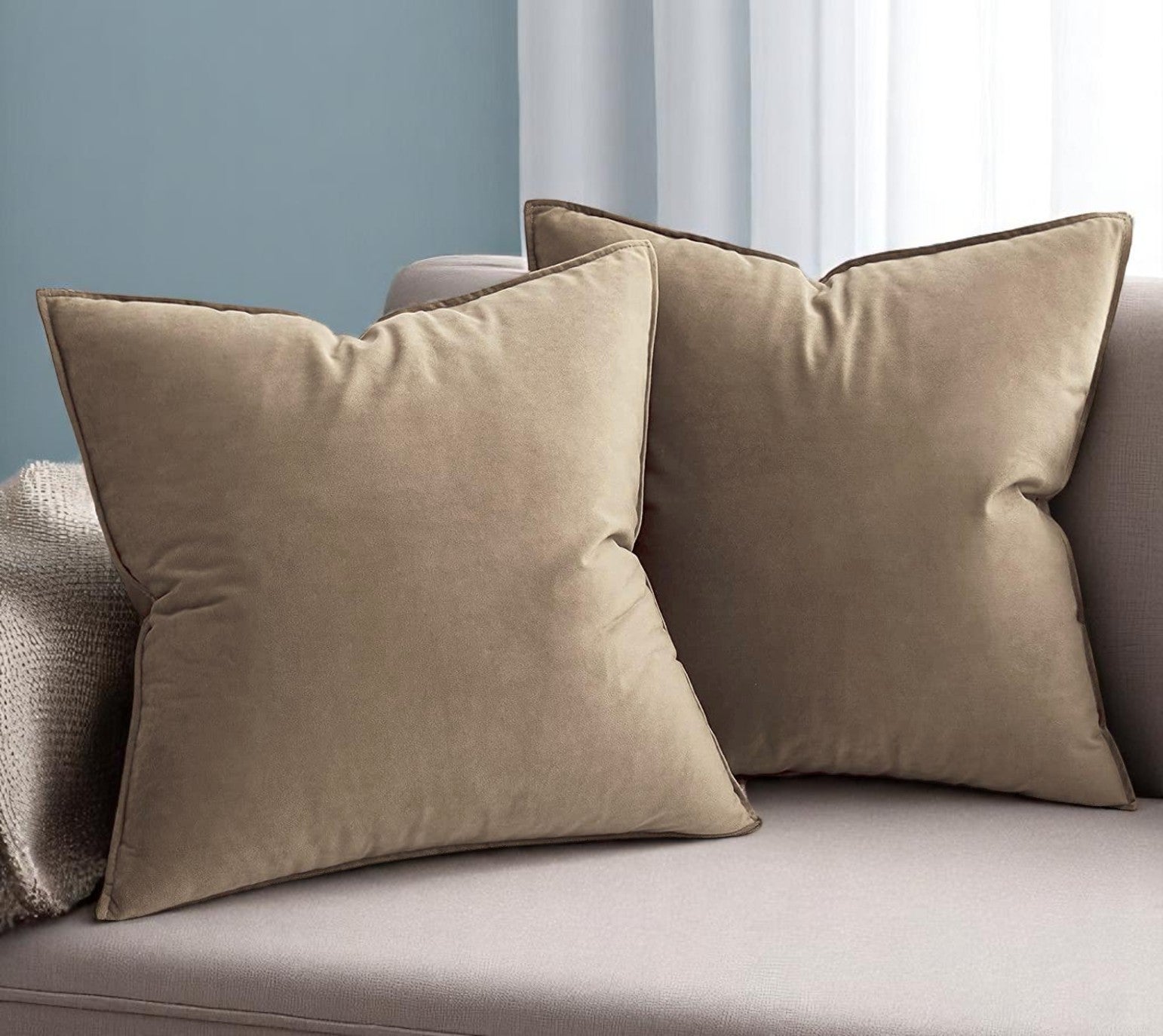 Luxury Beige Velvet Cushion Covers – Pillowcases for Sofa, Bed & Chair
