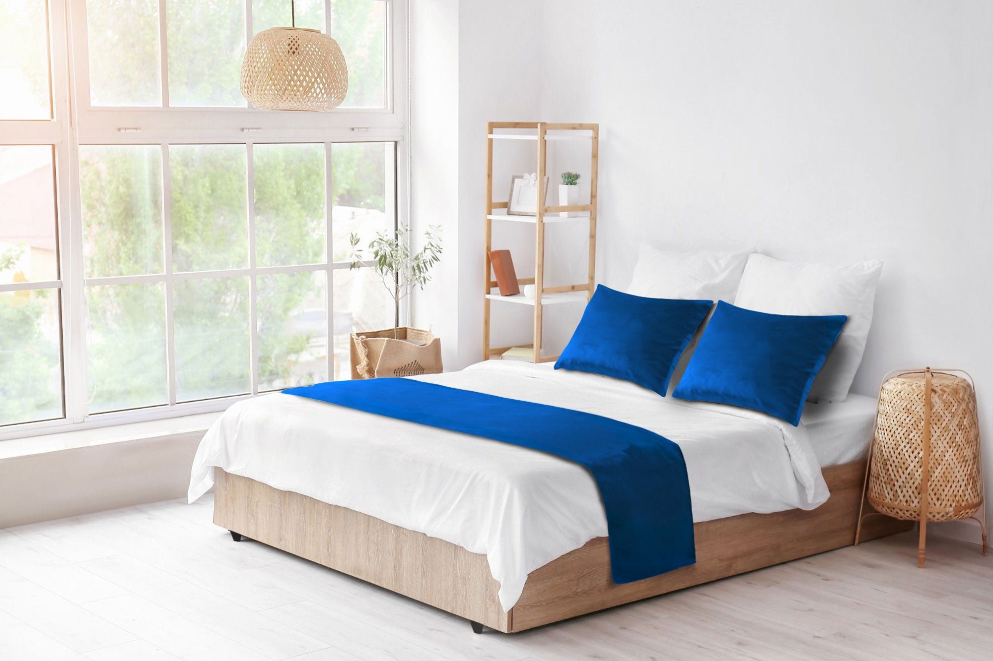 Blue Double-Sided Plush Velvet Bed Runner / Bed Throw / Bed Scarf  Luxury Fabric for Home or Hotel Use.