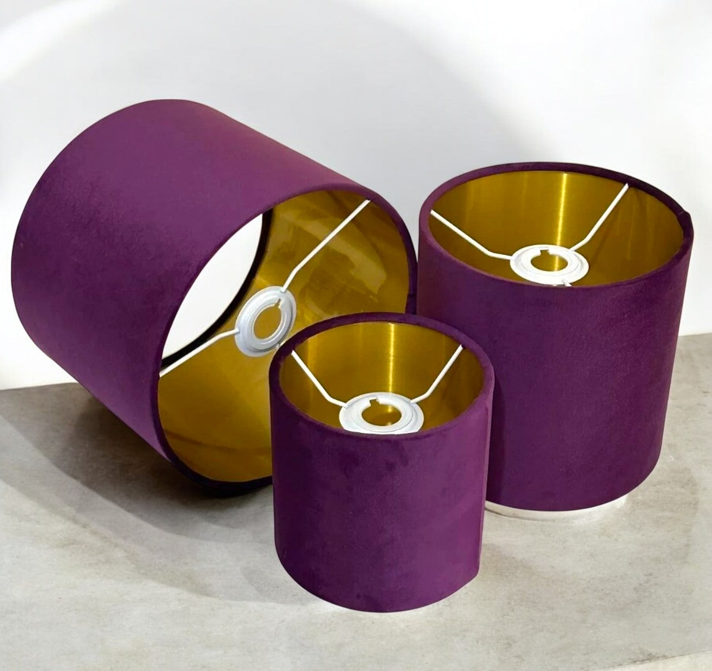 Plum Velvet Lamp Shade High Quilty Shade Ceiling,Table, Floor lampshade Gold Lining.