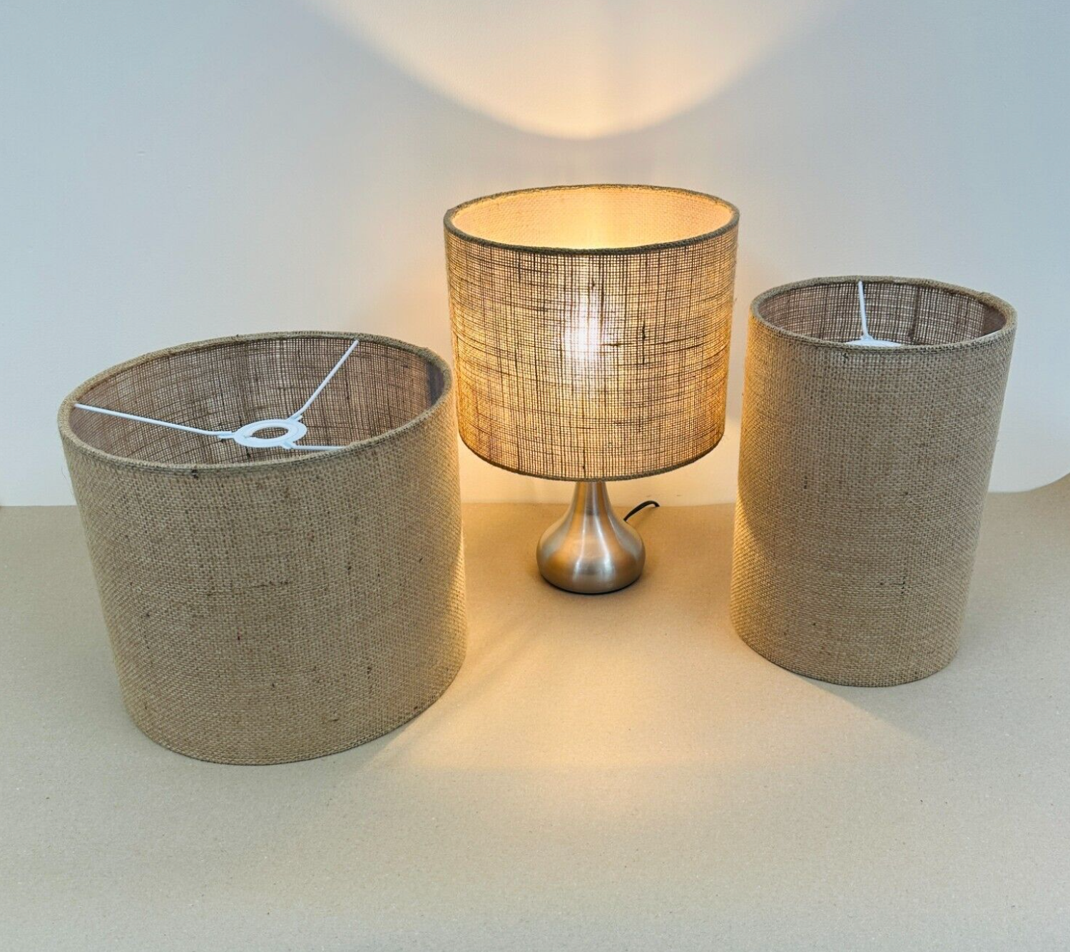 Natural hessian Light shades for ceiling , table and floor drum lampshade.