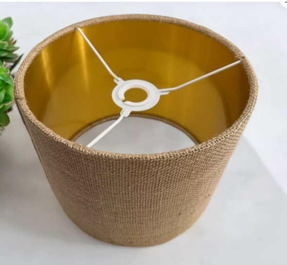Natural hessian Light shades for ceiling , table and floor drum lampshade With Gold, Silver and Copper lining.