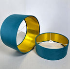 Teal Velvet Lamp Shade High Quilty Shade Ceiling,Table, Floor lampshade Gold Lining.